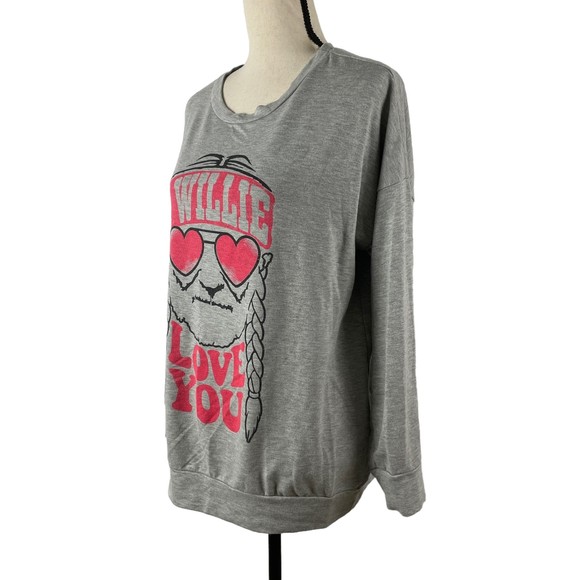 ZUTTER GRAY FRENCH TERRY "I WILLIE LOVE YOU" LONG SLEEVE TUNIC TOP LARGE - Picture 5 of 10